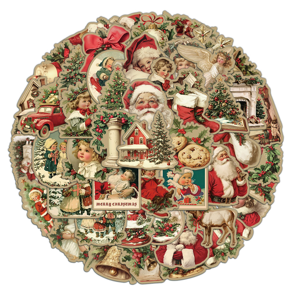 Plastic Cup 50Pcs - 50 pçs criativo retro natal adesivos